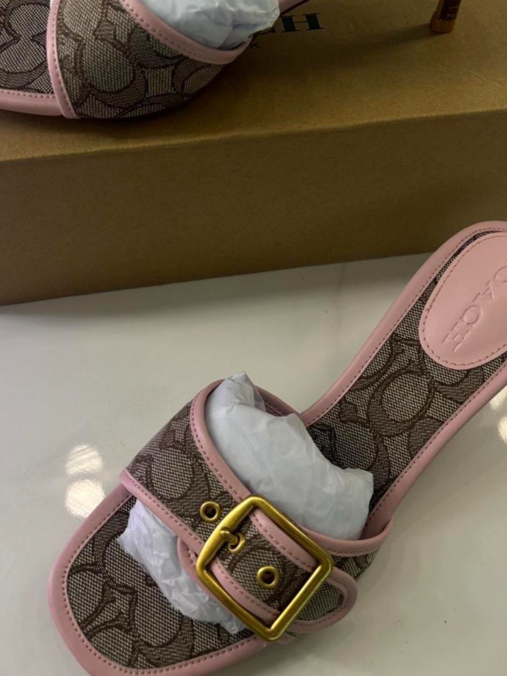Coach Pink Trim Signature Canvas Buckle Mules - Picture 4 of 4